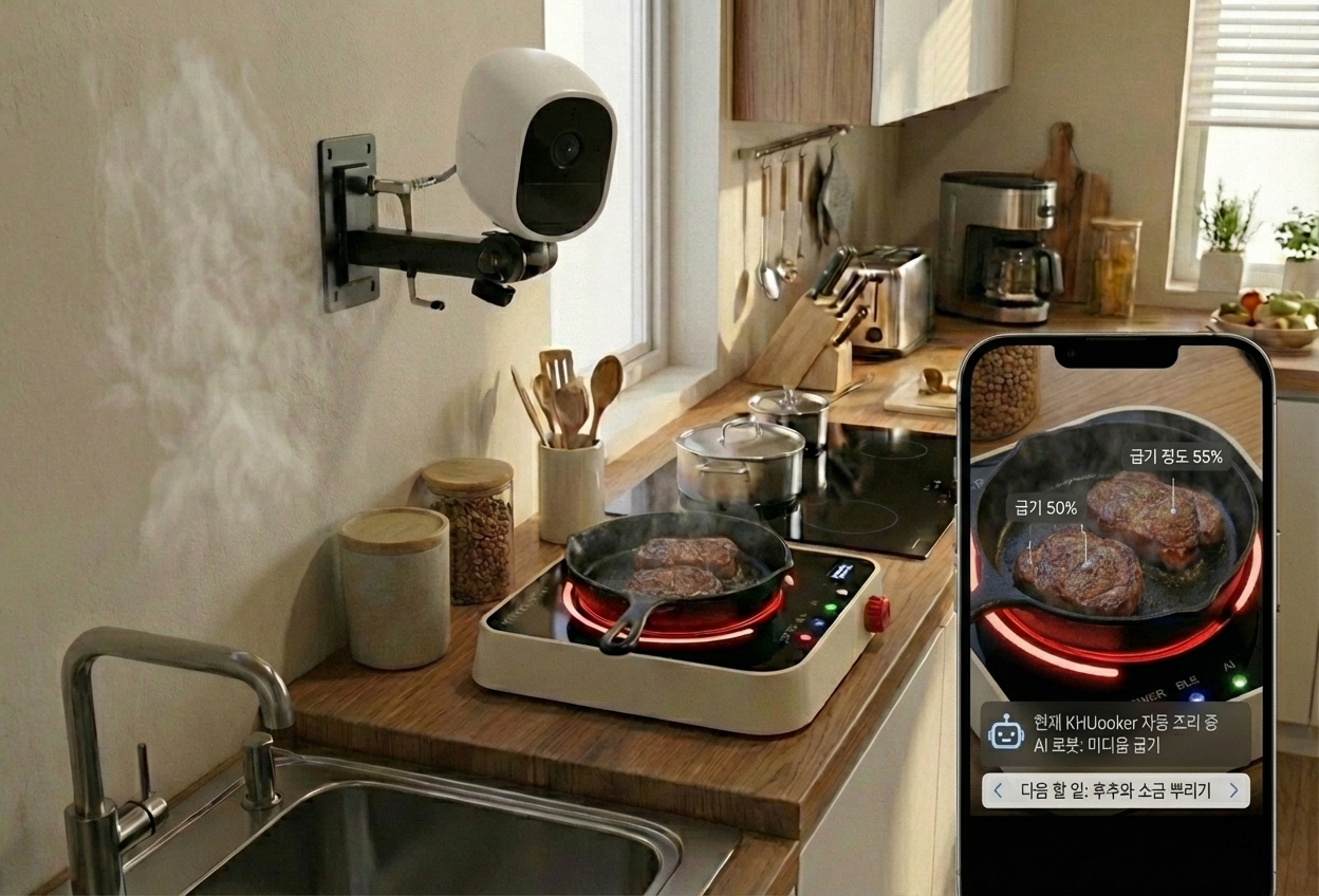 주방에서 카메라와 AI가 연동되는 KHUOOKER 렌더링