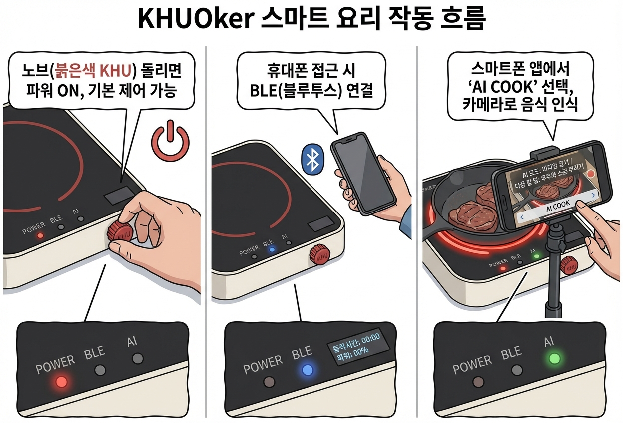 KHUOOKER 스마트 요리 작동 흐름 인포그래픽