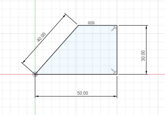 Fusion 360에서 사다리꼴 단면을 스케치한 화면